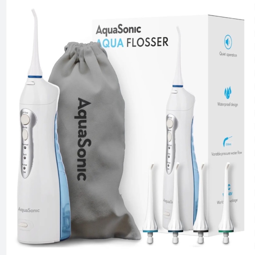 AquaSonic Aqua Flosser Cordless Water Flosser Portable Oral Irrigator White Blue